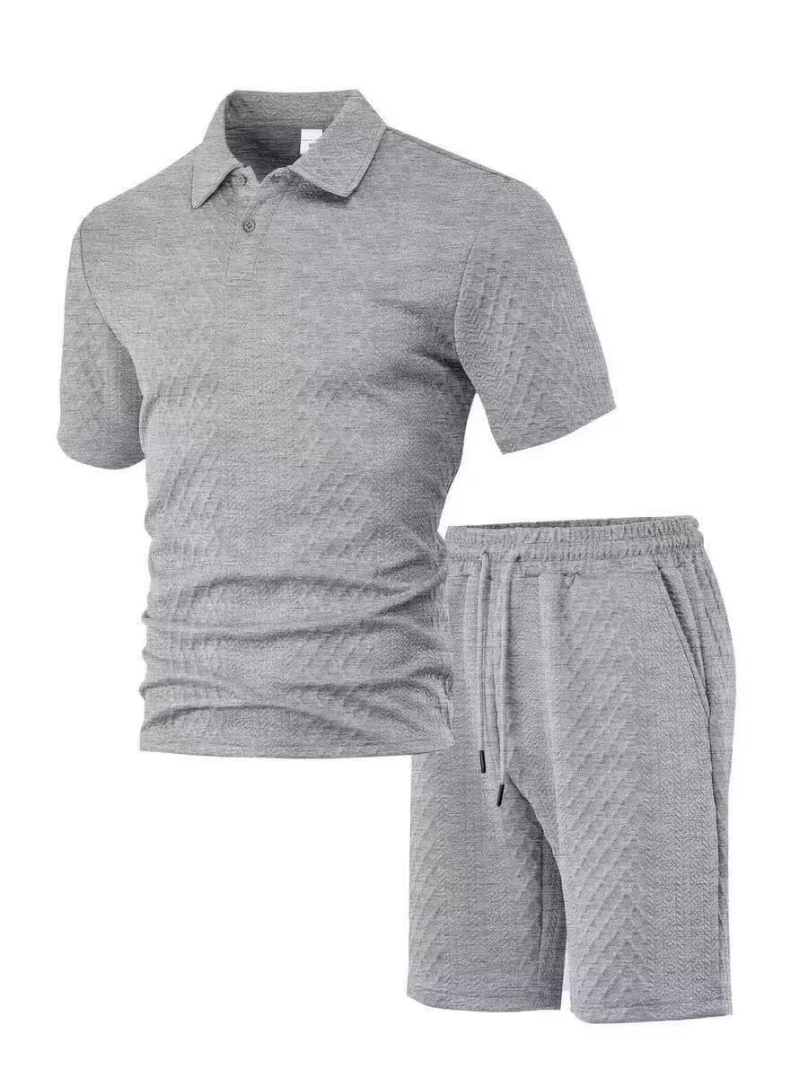Nouvelle collection été 2025 : Ensemble décontracté pour homme – Polo à revers, chemise à manches courtes et short, texture jacquard