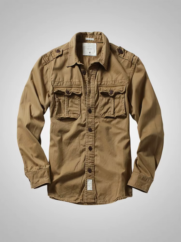 American Heavy Retro Men's Long Sleeved Camouflage Shirt Outdoor Cargo Casual Multi Pocket Work