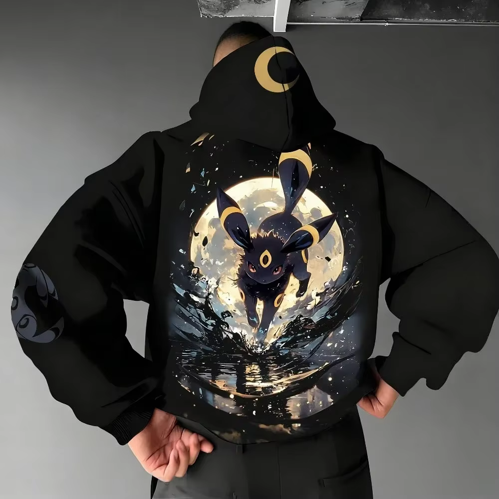 Pokémon jeu portable Umbreon imprimé hommes pull printemps/automne nouveau ample quotidien sport
