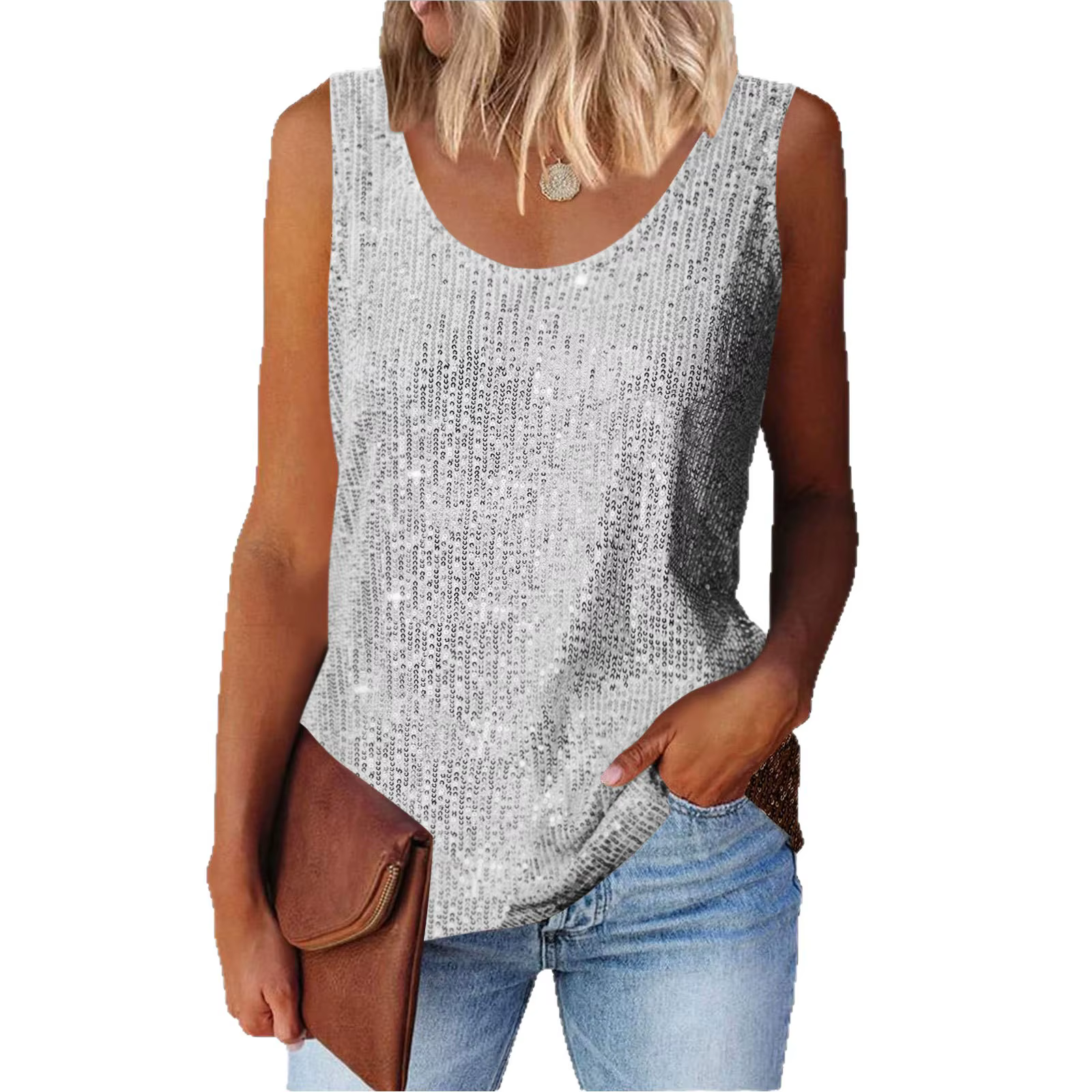 Débardeurs à paillettes or et argent pour femme