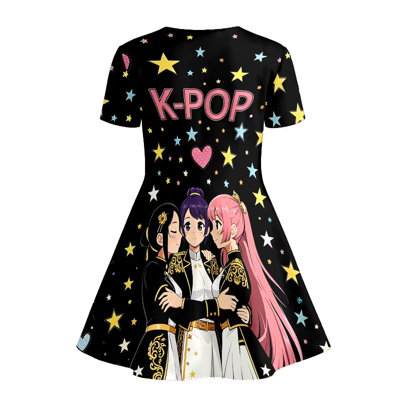 Robe T-shirt imprimée K-POP Anime Idol Group pour fille