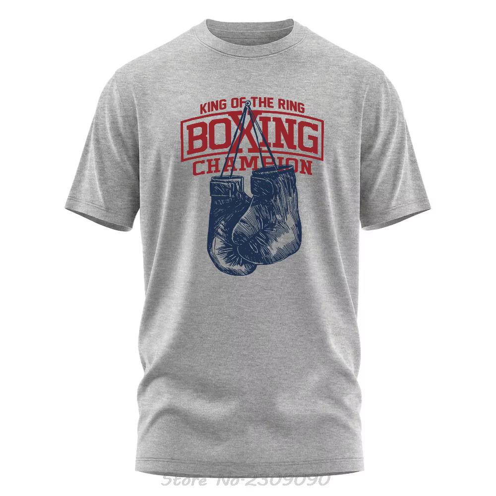 Roi de l'anneau Champion de boxe imprimé coton T-shirt Vintage GYM vêtements surdimensionné
