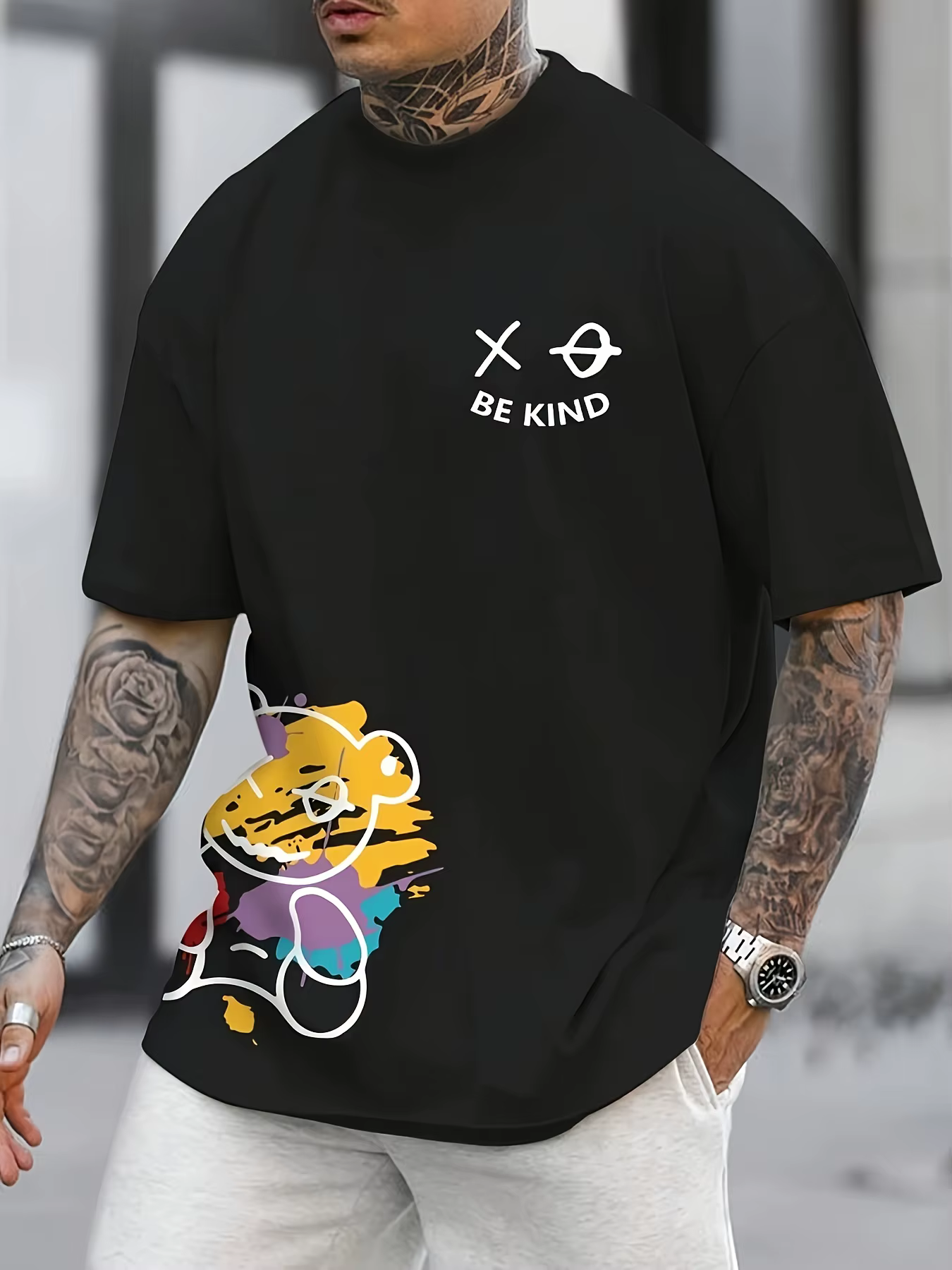 T-shirt pour homme 100% coton avec imprimé motif ours