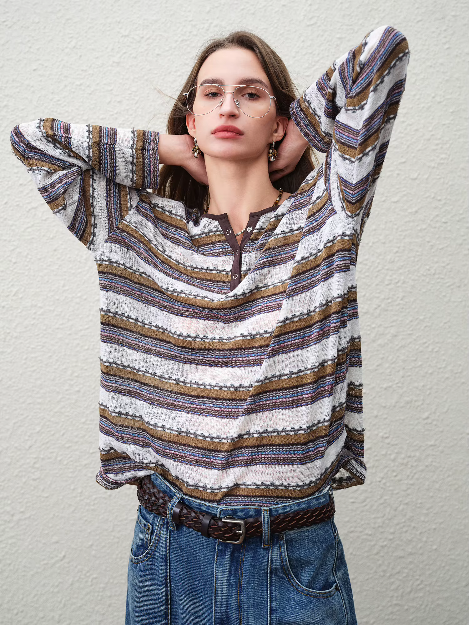 FSLE【Série Premium】T-shirt rayé à manches longues pour femme Printemps 2026 - Coupe décontractée