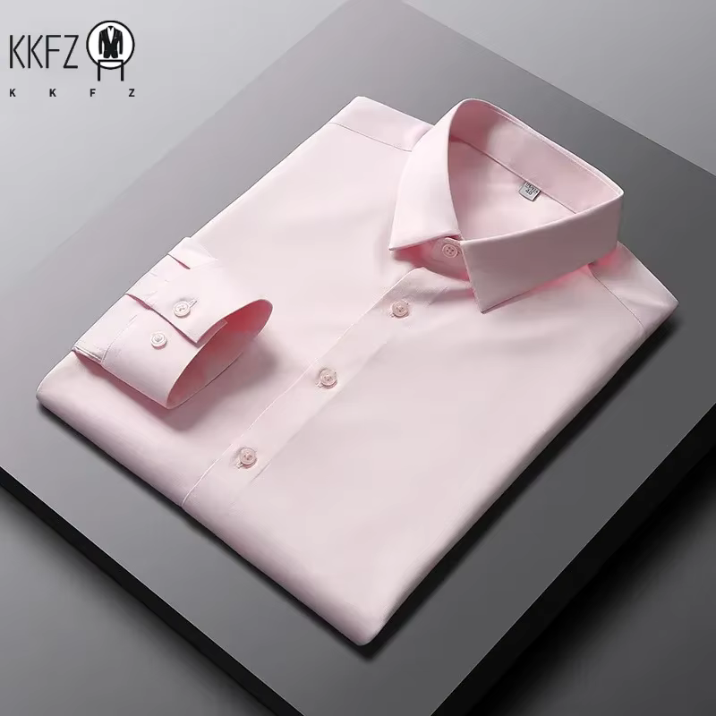 Chemise à manches longues décontractée pour hommes, chemise d'affaires à la mode, solide, non repassage et déformable