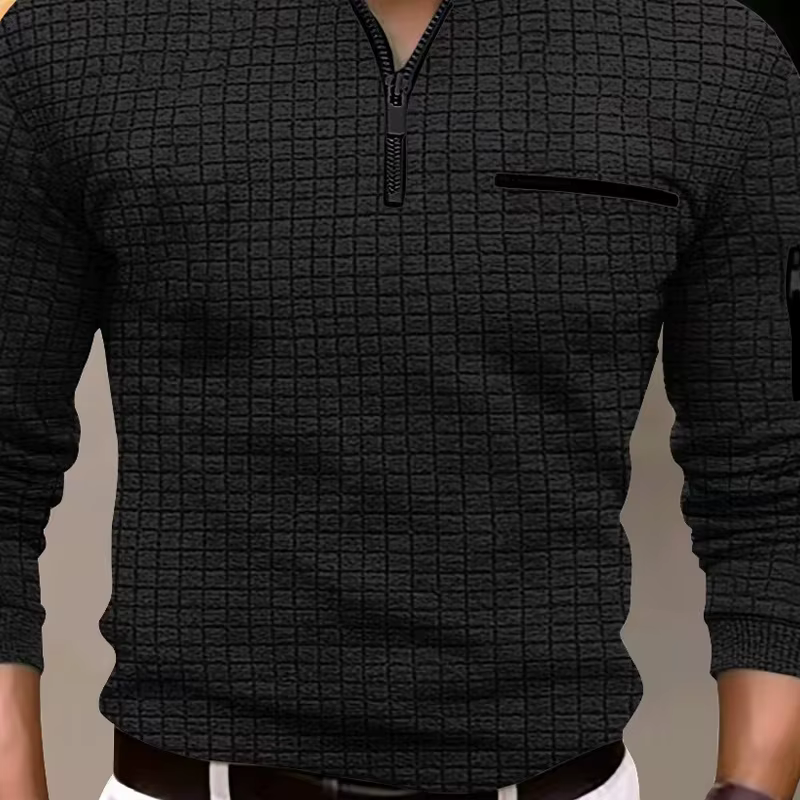 Printemps automne hommes Polo solide damier Plaid bras fermeture éclair mode respirant sport