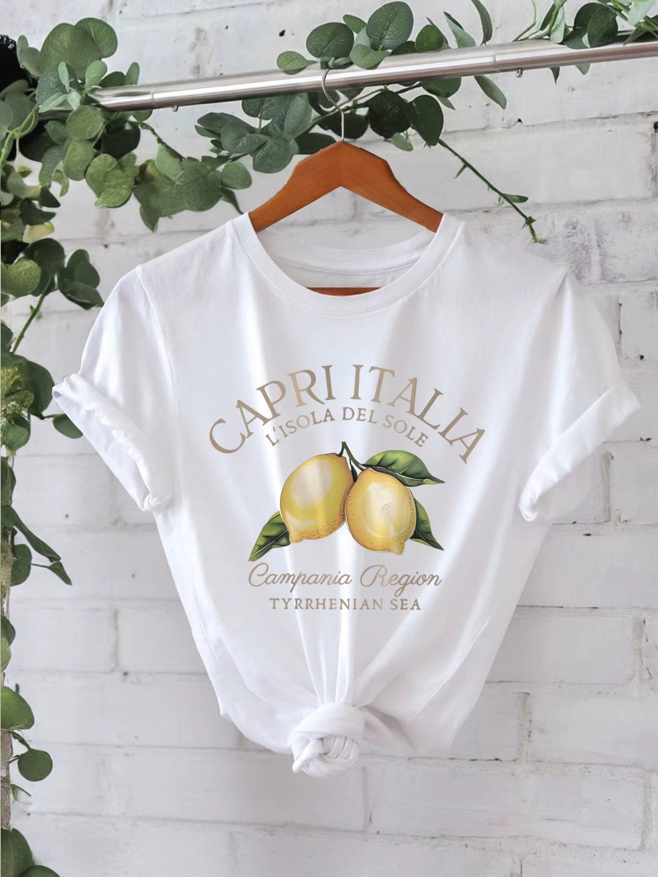 T-shirt imprimé citron, haut décontracté à manches courtes et col rond pour l'été et le printemps, vêtements pour femmes