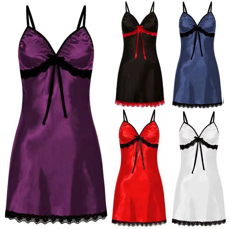 Femmes vêtements de nuit sexy sans manches nuisettes col en v chemise