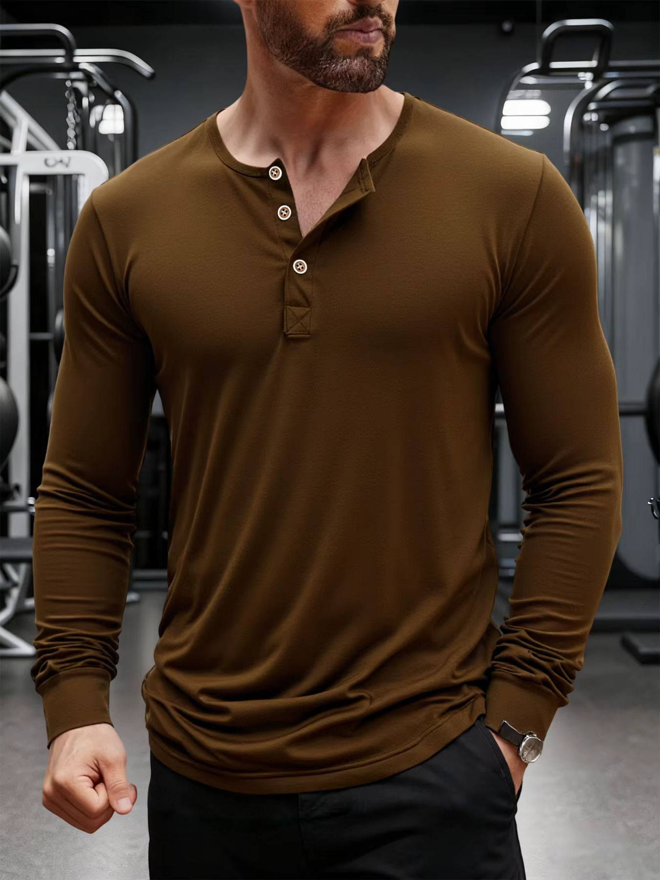 T-Shirt manches longues col Henley pour homme