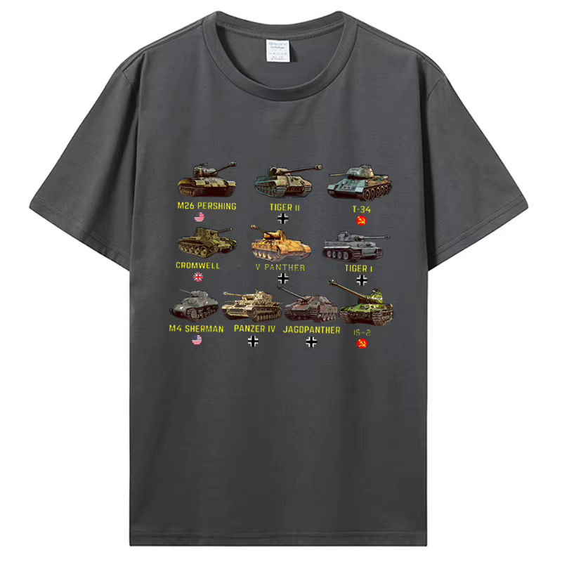 Nouveaux réservoirs M4 Sherman Panzer IV Tiger II T-34 T-Shirt hommes décontracté coton