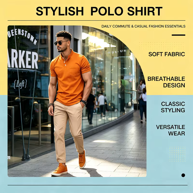 Polo Henley pour homme à manches courtes