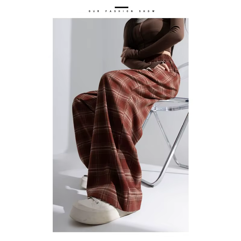 Pantalon à carreaux rétro rouge pour femmes