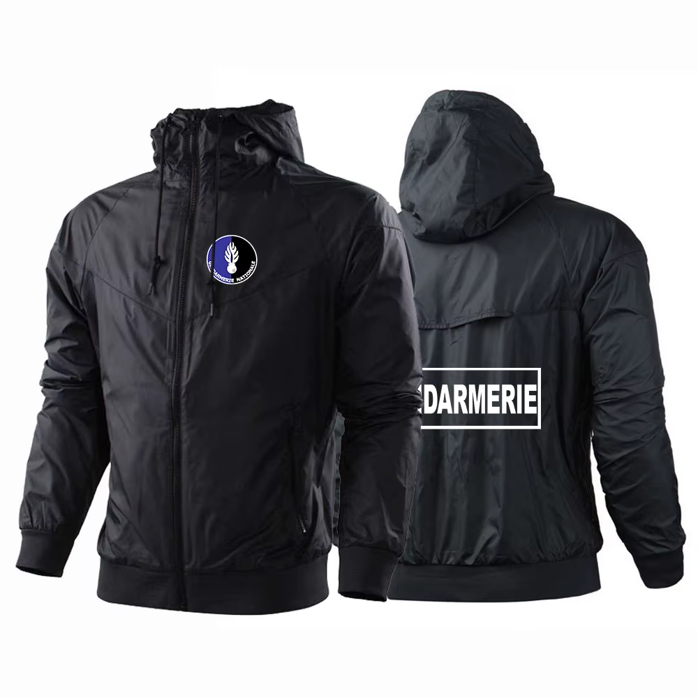 2025 printemps automne Gendarmerie française Logo imprimé Patchwork couleur unie manteau décontracté hommes populaire mince respirant veste à capuche