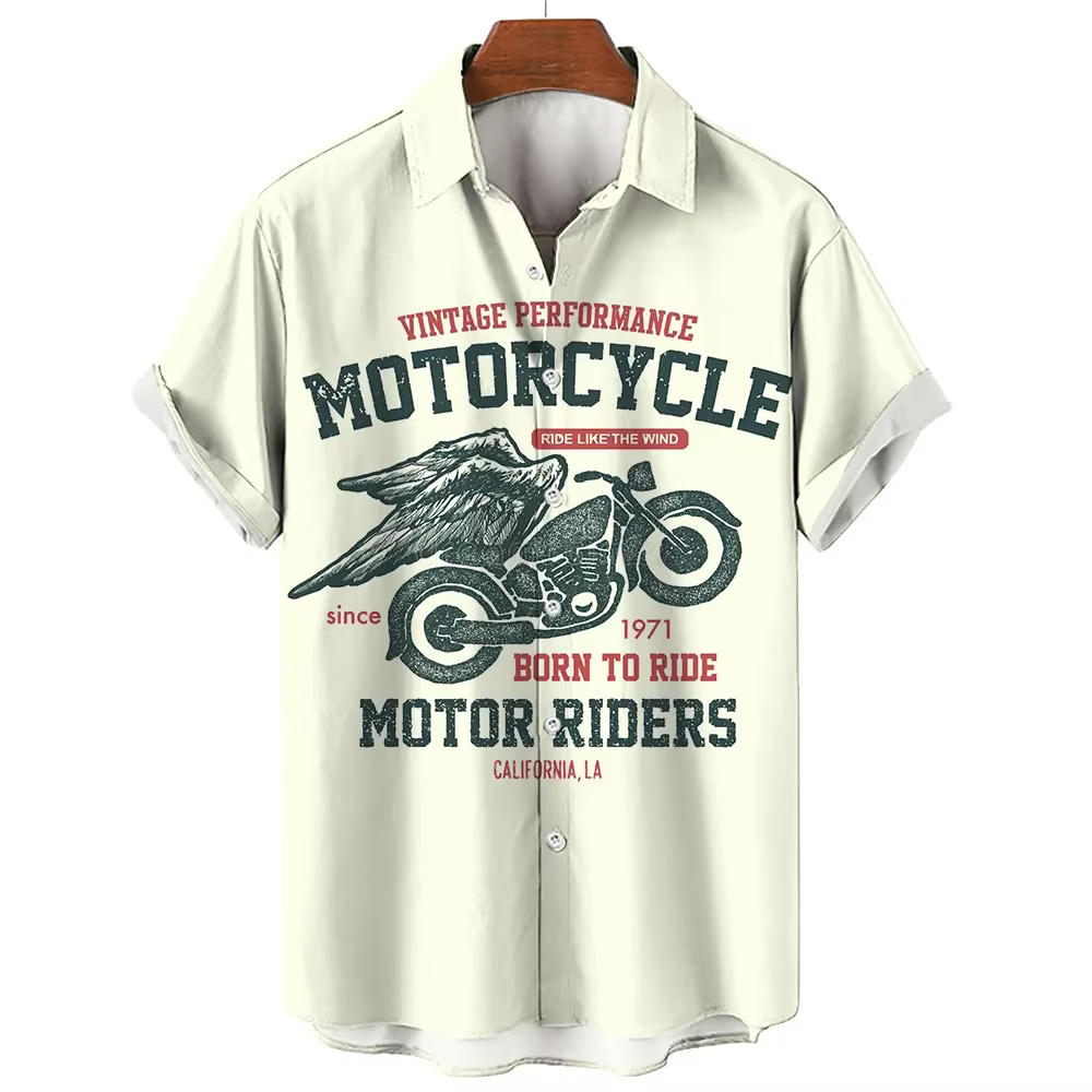 T-shirt Rétro à Motif Moto Manches Courtes pour Homme Été 2026 – Motif Moto 3D