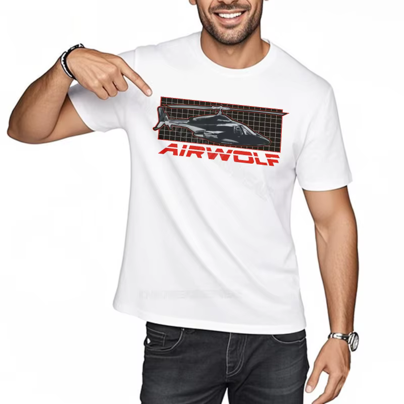 T-shirt hommes graphique coton t-shirt Airwolf Logo sur noir col rond mode t-shirt classique à manches courtes nouveaux Teeshirts