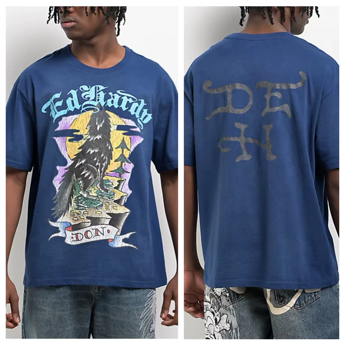 T-shirt Ed Hardy Bat Skull Vintage Street Trendy Brand en coton avec motif graphique pour hommes et femmes