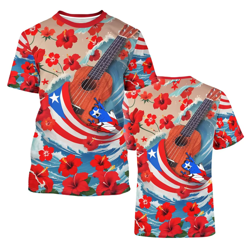 T-shirt unisexe décontracté avec emblème national de Porto Rico Feel