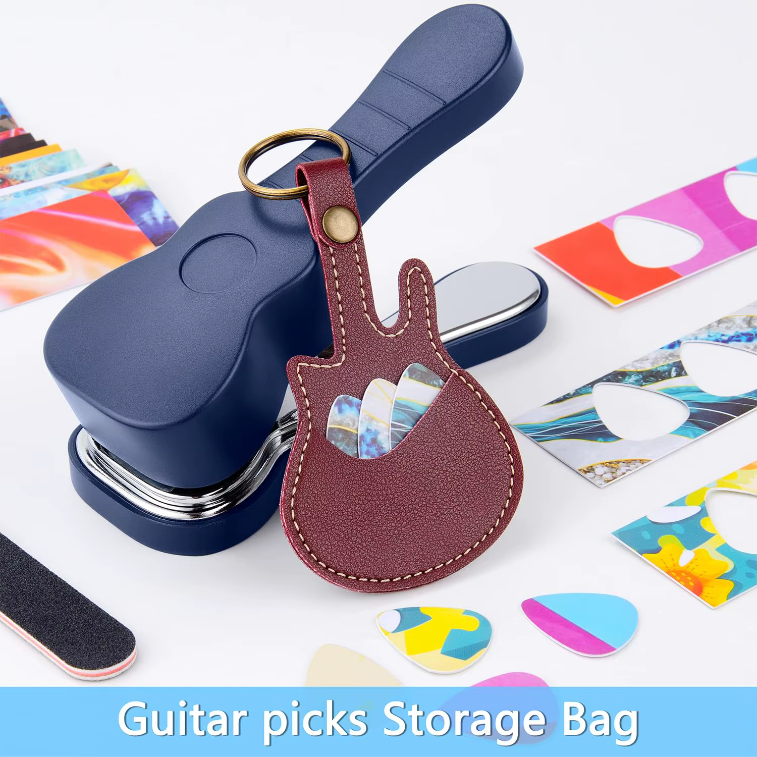 Perforateur de médiators pour guitare et basse avec 15 bandes de médiators variées, outil de fabrication de médiators, choix de cadeau