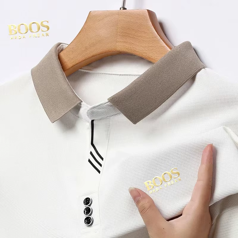 Logo Standard doré Chemise décontractée à manches longues Polo de couleur unie à la mode Respirant Confortable Topshirt polyvalent pour moi
