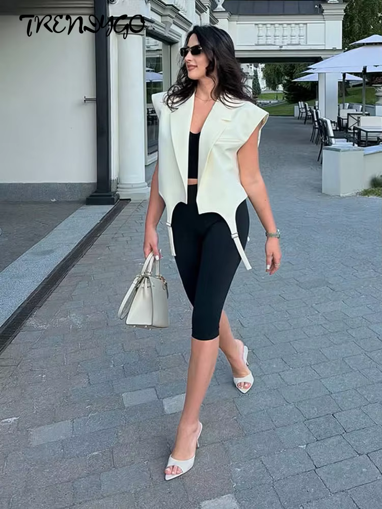 Gilet sans manches à revers et ourlet asymétrique pour femme