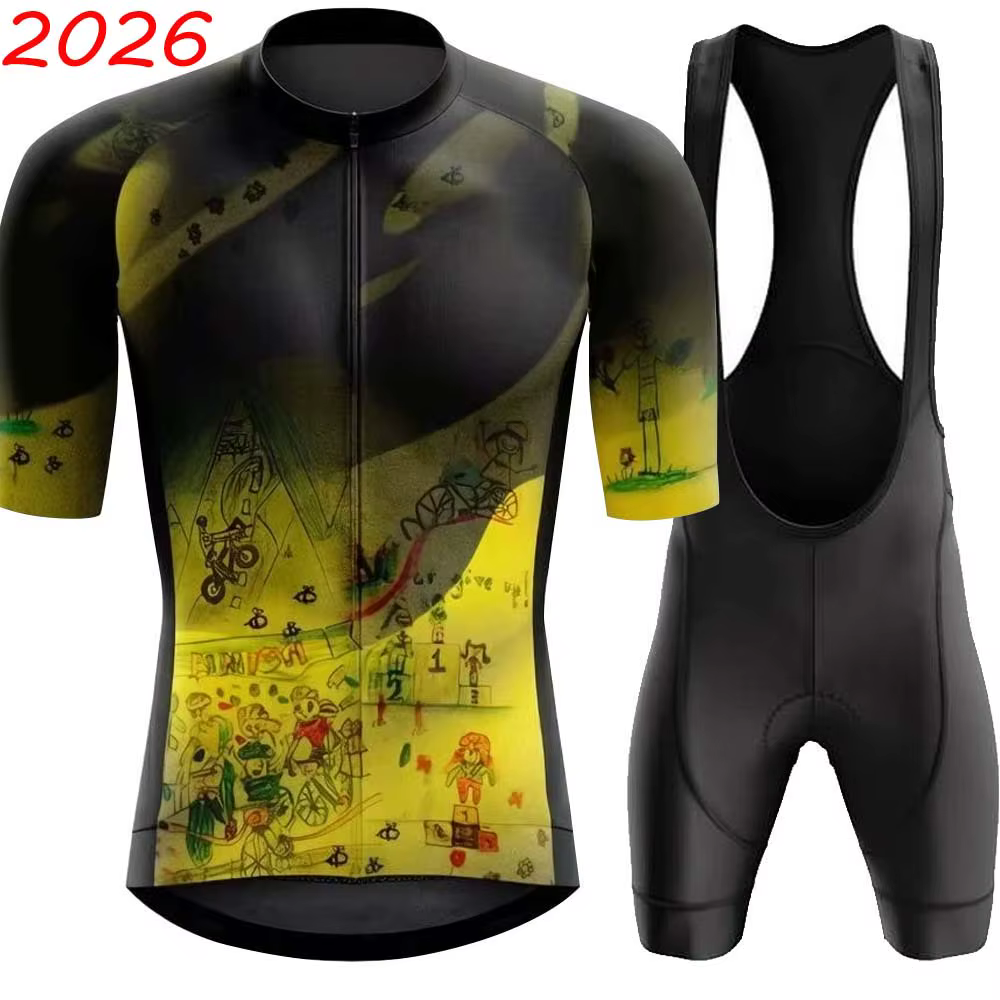 Ensemble Maillot et Cuissard de Cyclisme France Tour 2026 – Tenue de Champion du Monde pour Hommes – Maillots de Vélo de Route et Cuissard à Bretelles VTT