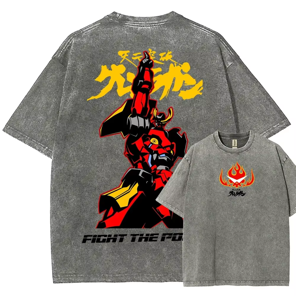 Tengen Toppa Gurren Lagann Simon T-shirt graphique Manga imprimé Vintage lavé surdimensionné