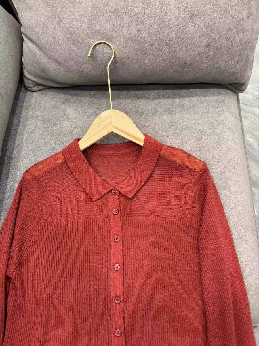 Cardigan en tricot de laine à revers POLO gris pour femme, pull ample et fin en cachemire avec chemisier inférieur, nouvelle collection printemps