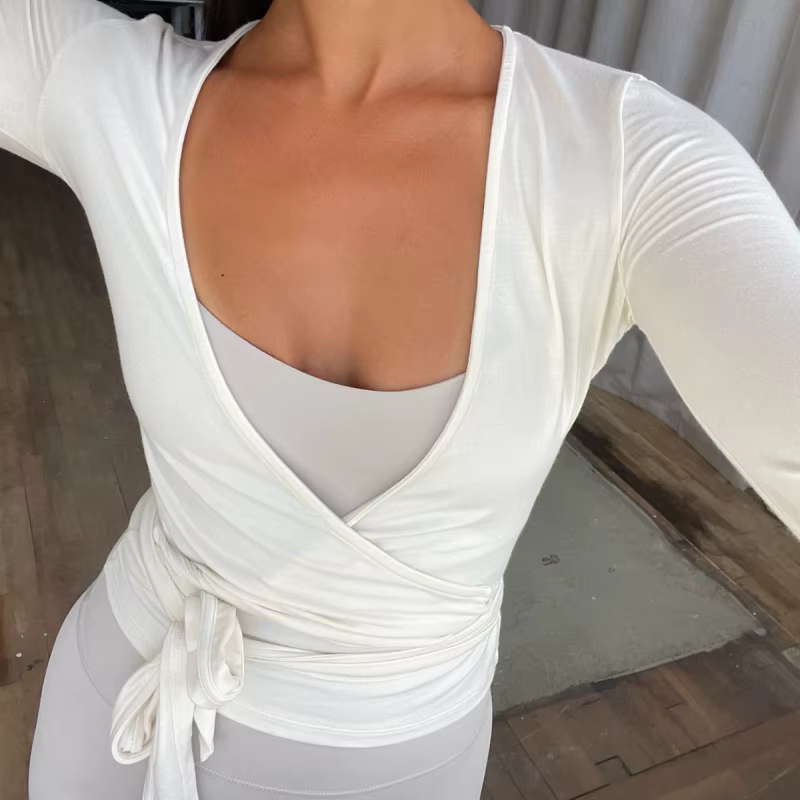 Y2k Ballet Pilates Wrap Top pour femmes entraînement Yoga danse à manches longues
