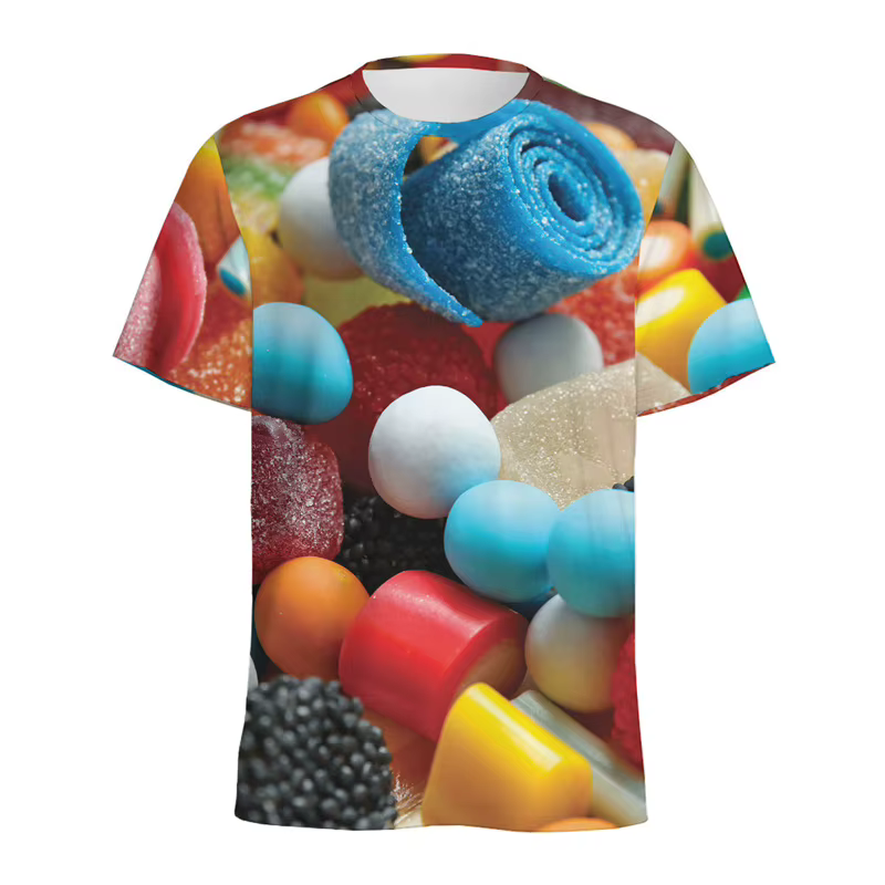 T-shirt à motif bonbon de dessin animé pour hommes et enfants