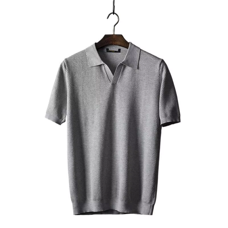 Hommes Polo chemise rabattu haut respirant col manches courtes couleur unie tricot t-shirt 2025 été décontracté base