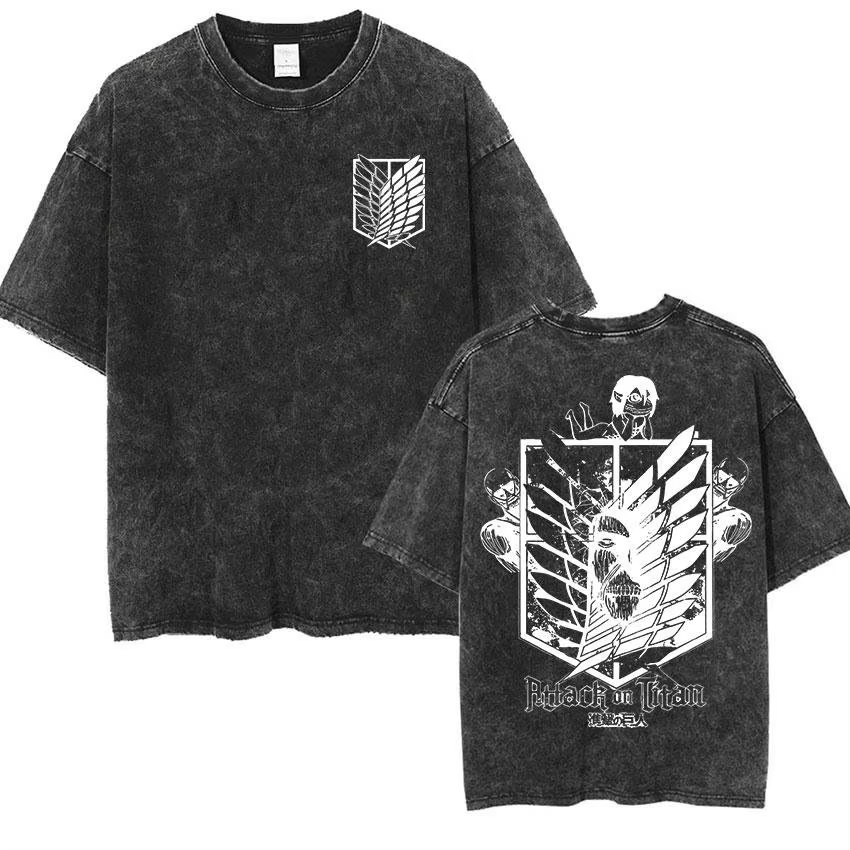 Nouveau T-shirt Oversize Vintage Lavé Homme et Femme 2026 – Motif L'Attaque des Titans – Streetwear Décontracté Y2K – Collection Été 2026