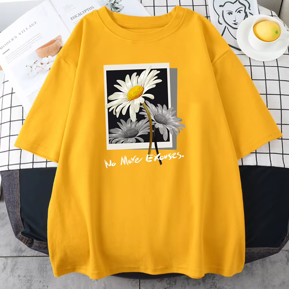T-shirt en coton avec image de fleur pour femme