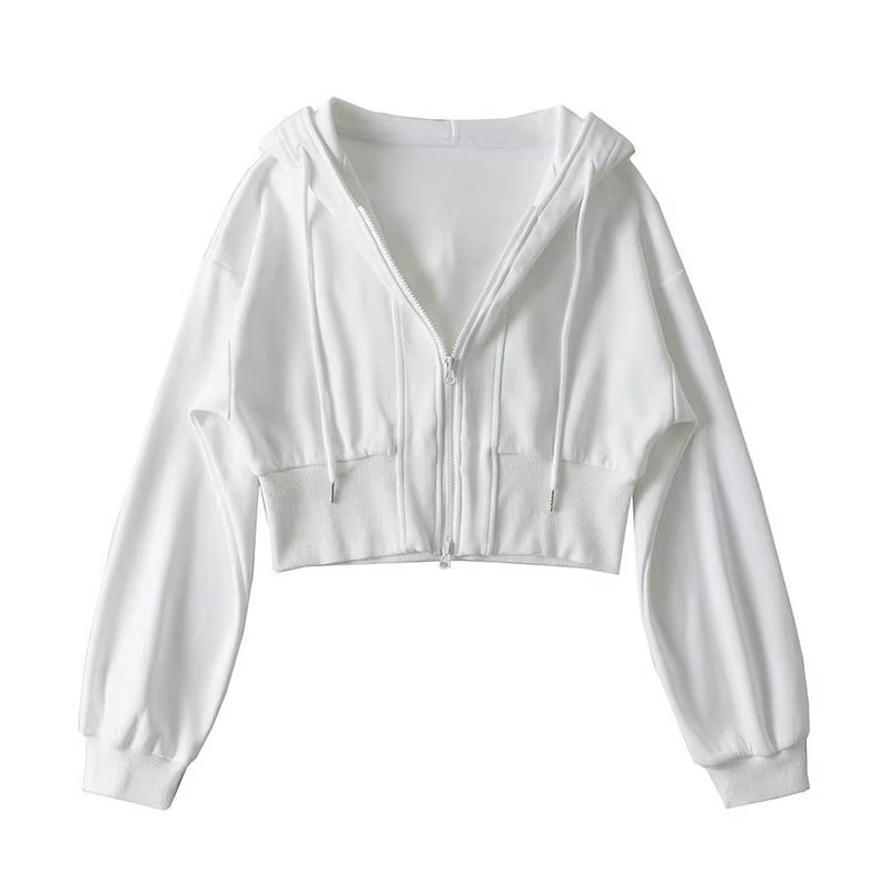 Sweat-shirt court à capuche double fermeture éclair pour femme