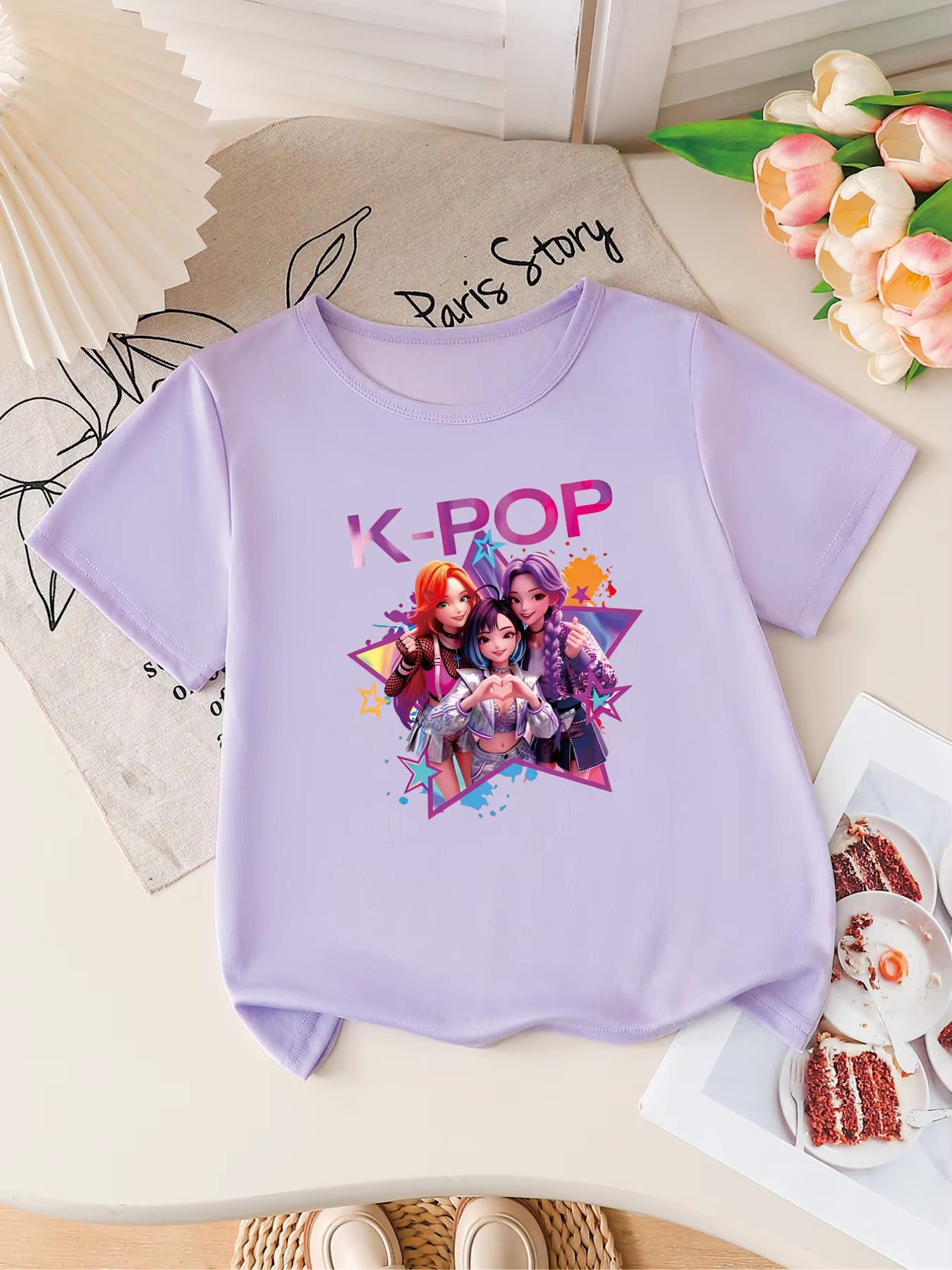 T-shirt à manches courtes imprimé groupe d'idoles K-POP pour filles