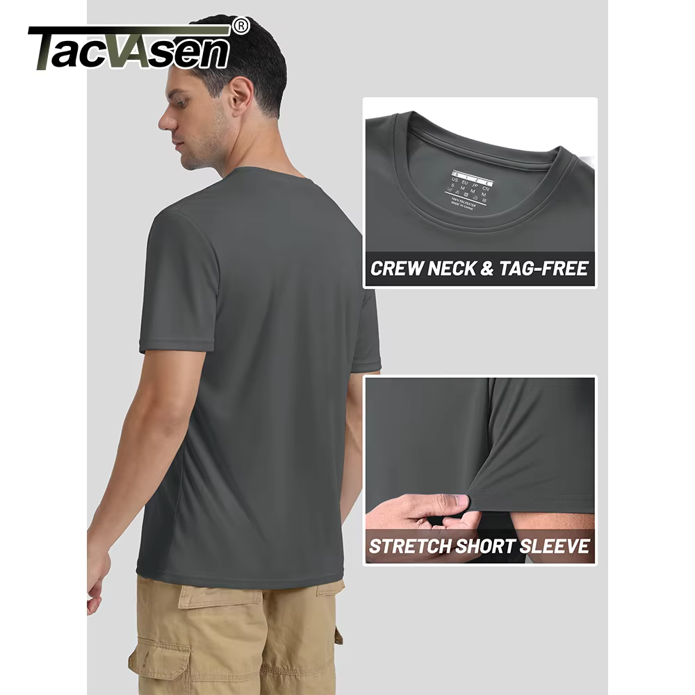TACVASEN UPF 50 + UV chemise hommes col rond manches courtes basique été t-shirt style décontracté salle de sport