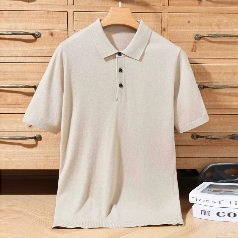 100% mérinos pull été hommes revers T-shirt