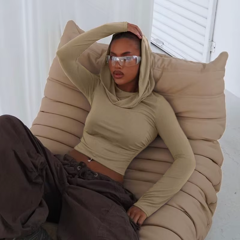 Haut à capuche sexy à manches longues pour femmes, Streetwear simple, Économie basiques minces, Vêtements féminins polyvalents, Mode d'automne, Nouveau
