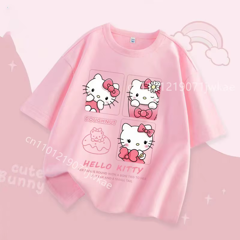 T-shirt d'été Hello Kitty Kawaii pour enfants