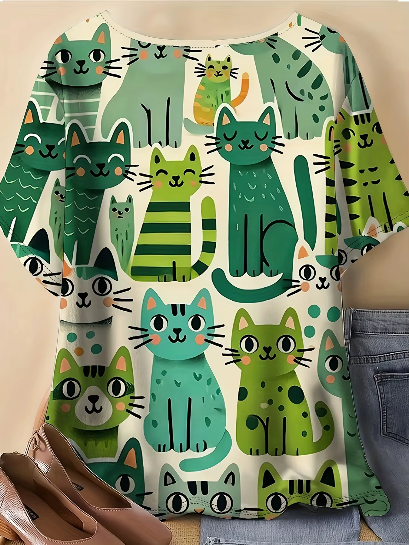 T-shirt pour femmes, imprimé chat 3D