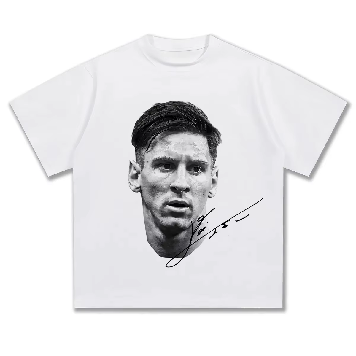 T-shirt classique blanc et noir avec signature du roi du football Messi