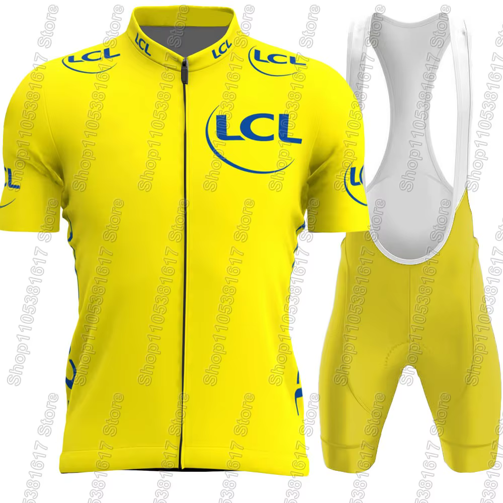 Maillot de cyclisme France Tour 2026 TDF pour homme, ensemble vert jaune à pois, vêtements courts, chemises de vélo de route, combinaison, short de cyclisme à bretelles, Ropa