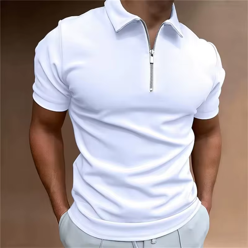 Mode hommes couleur unie fermetures éclair Polos T-Shirts été à manches courtes rue mâle noir POLO t-shirt 6XL grande taille décontracté hauts