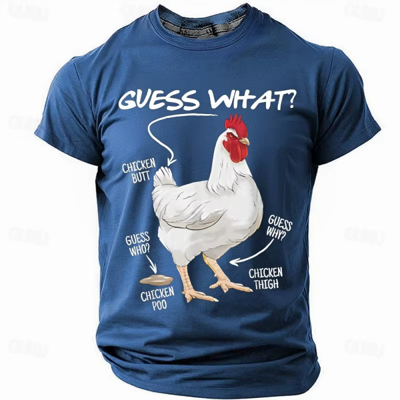 T-shirt humoristique pour homme avec impression 3D de poulet « Guess What »