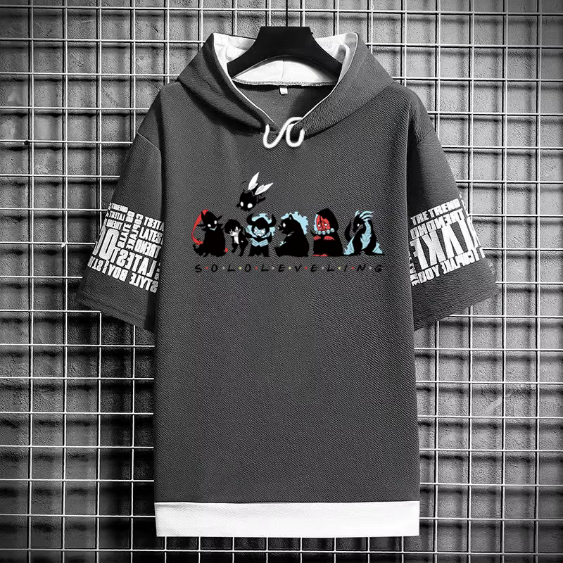 Solo nivellement T-Shirt à capuche nouveau Anime Manga chemise noire