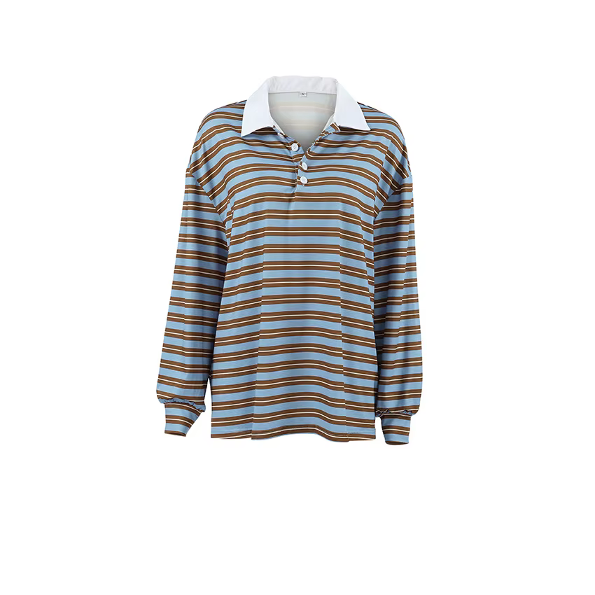 Polo rayé contrastant rétro subtil pour femme