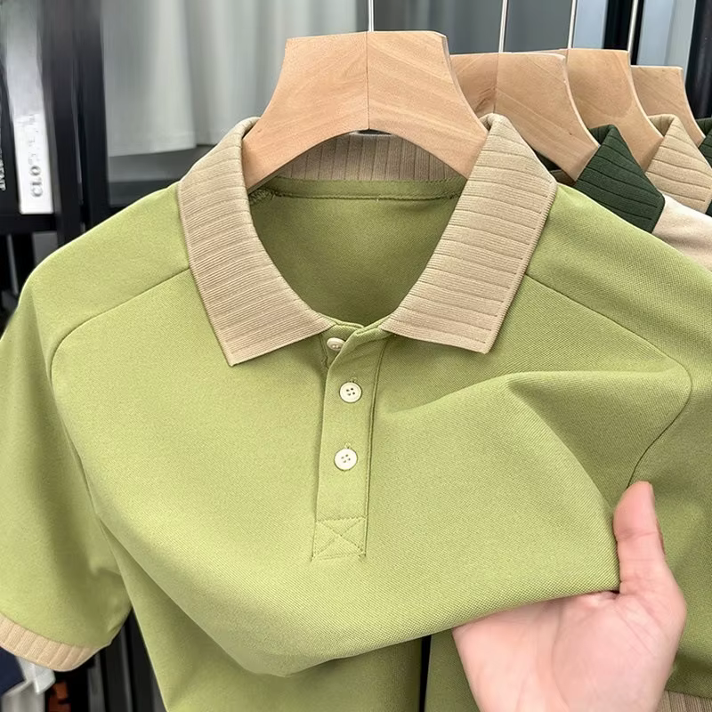 Nouveau Polo Homme Manches Courtes 2026 – T-shirt Décontracté Couleur Unie Tendance pour Affaires et Loisirs – Coupe Ample en Fibre de Polyester