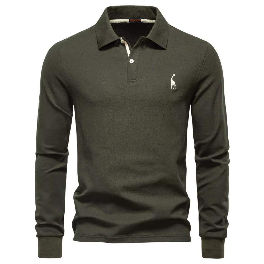 2025 automne Polo hommes broderie à manches longues coton mélange riche respirant Polos couleur unie affaires Golf