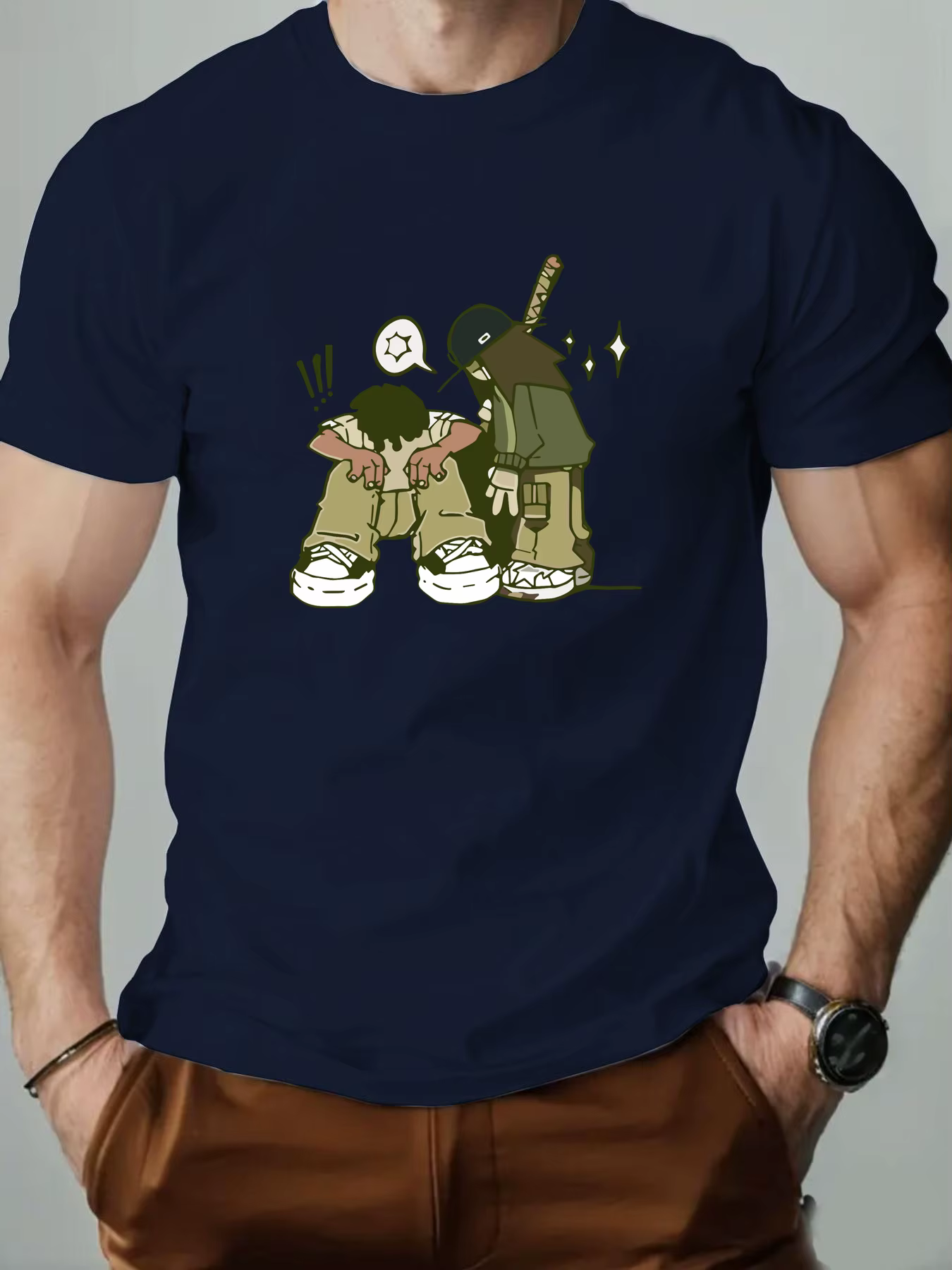 T-shirt en coton pour hommes Style Hip-hop T-Shirts imprimés de dessins animés col rond respirant Streetwear mode