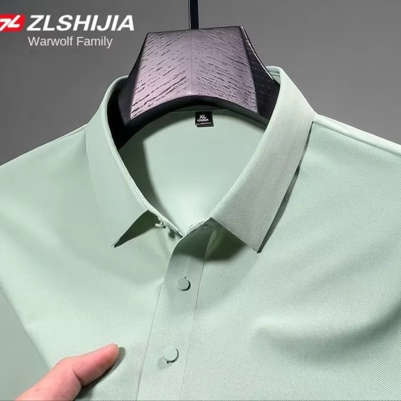 Vêtements de luxe coréens Harajuku mode classique angleterre mince solide polos pour hommes été affaires glace soie Polo t-shirt homme