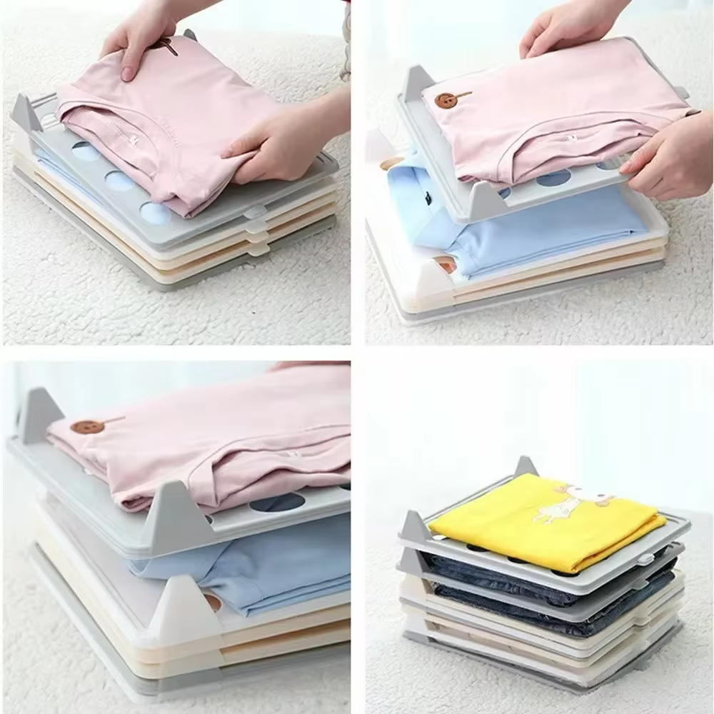 Planche de rangement pour chemises, organisateur de t-shirts empilable, planche à plier pour vêtements, rangement multifonctionnel portable pour vêtements avec poignée